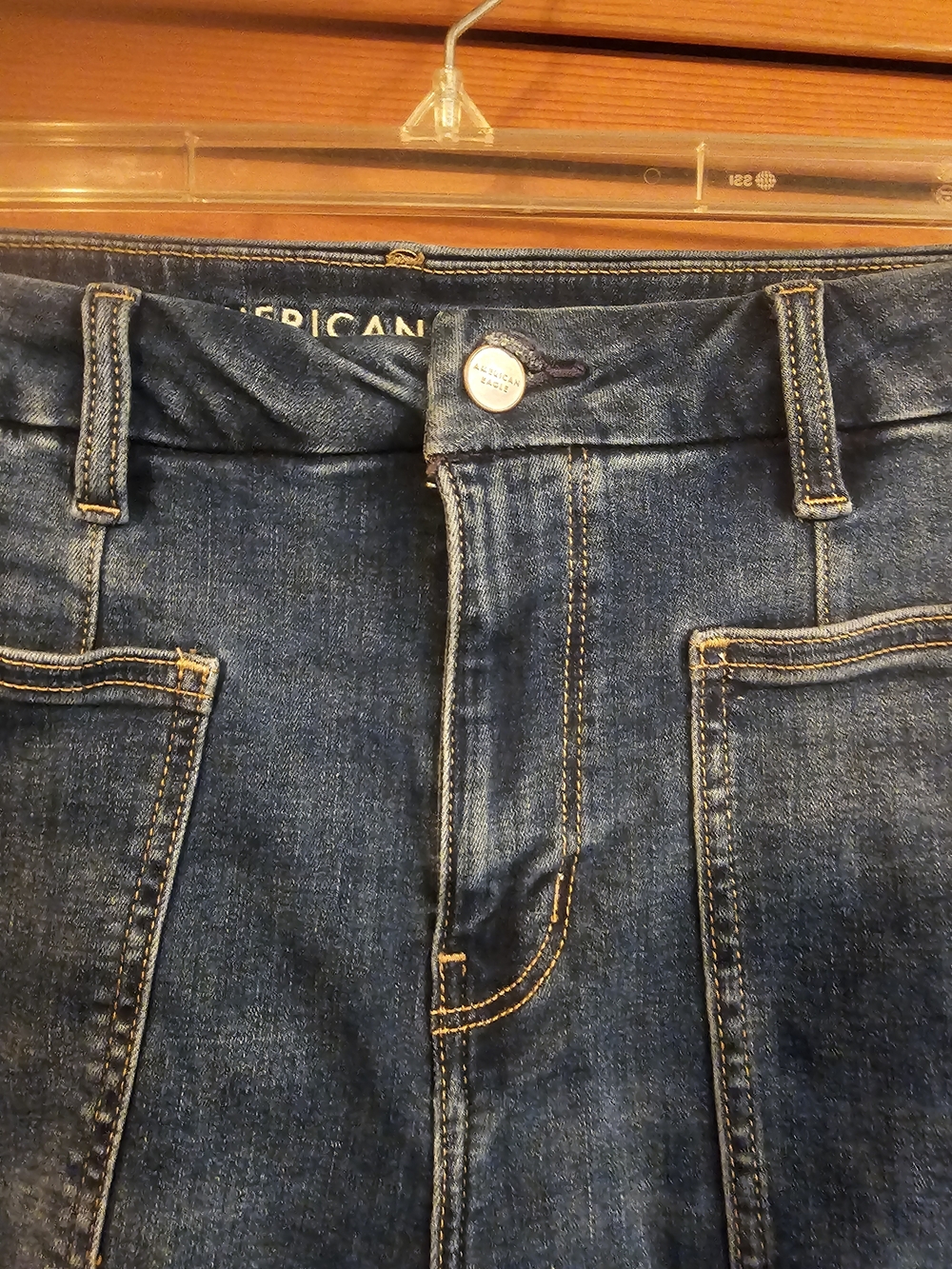 American Eagle Outfitters Dark Blue Flared Wide-Leg Jeans - Picture 3 of 7